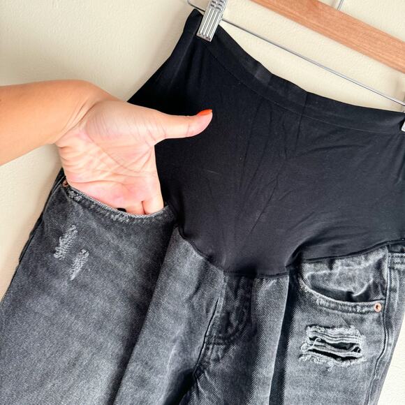 Old Navy Maternity Black Slouchy Straight Raw Hem Full Panel Jeans - Size 4 - Picture 2 of 7